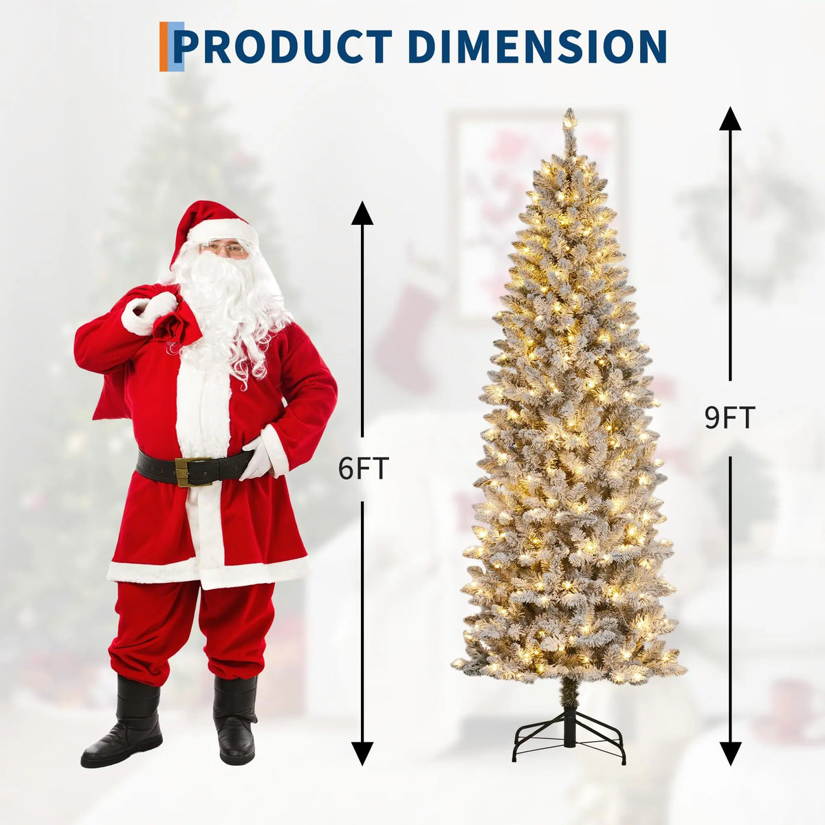 Pre-Lit Flocked Pencil Christmas Tree