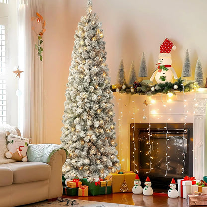 Pre-Lit Flocked Pencil Christmas Tree