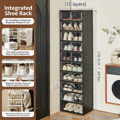 Foldable Shoe Cabinet, 9-Tier Stackable Shoe Rack with Clear Door, No Assembly Shoe Storage Organizer
