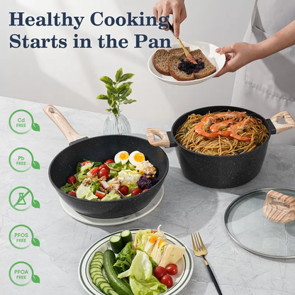 12-Piece Nonstick Granite Cookware Set, Pots and Pans Set, Induction Compatible Kitchen Cookware