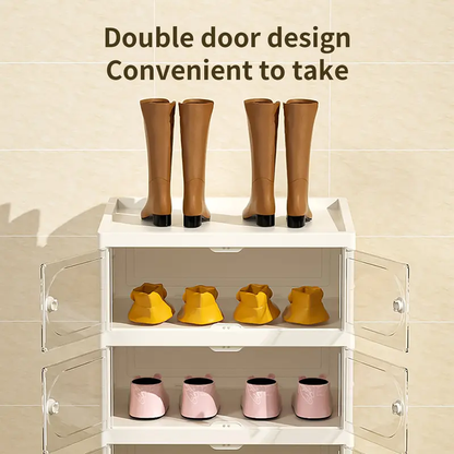 Foldable Shoe Cabinet, 9-Tier Stackable Shoe Rack with Clear Door, No Assembly Shoe Storage Organizer