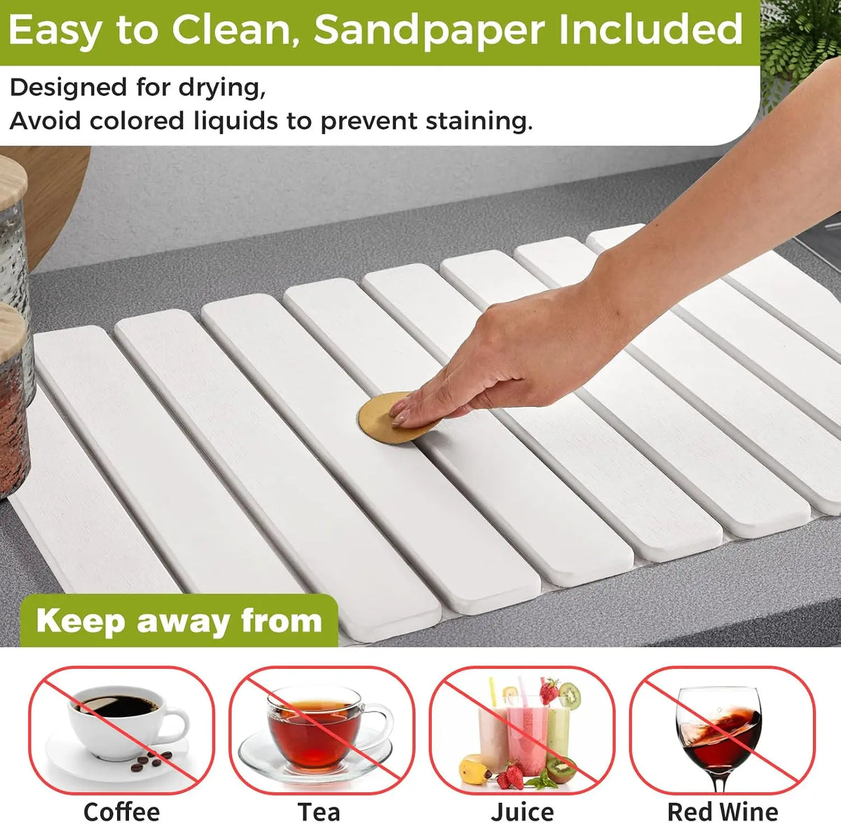 Foldable Large Diatomaceous Earth Dish Drying Mat - 24"x16" Kitchen Counter Drying Pad