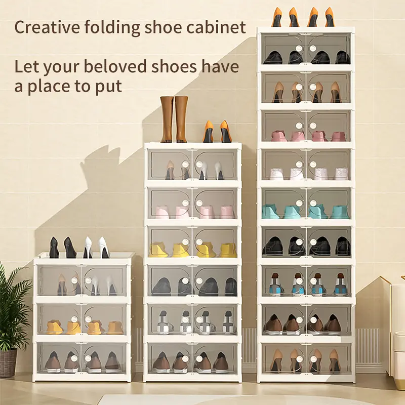 Foldable Shoe Cabinet, 9-Tier Stackable Shoe Rack with Clear Door, No Assembly Shoe Storage Organizer