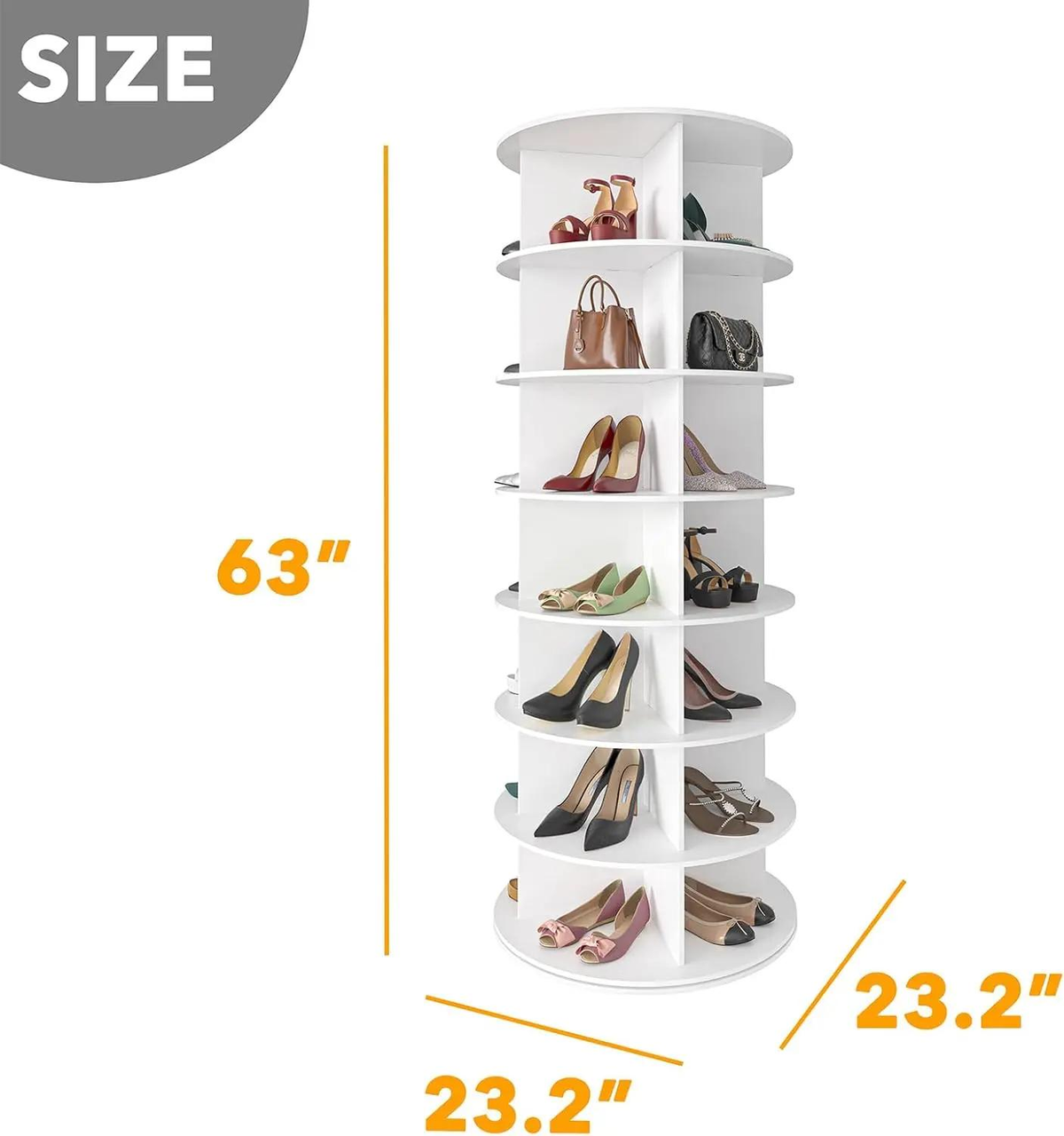 7 Tier Rotating Shoe Rack Tower, 360° Spinning Storage Carousel, Freestanding Organizer