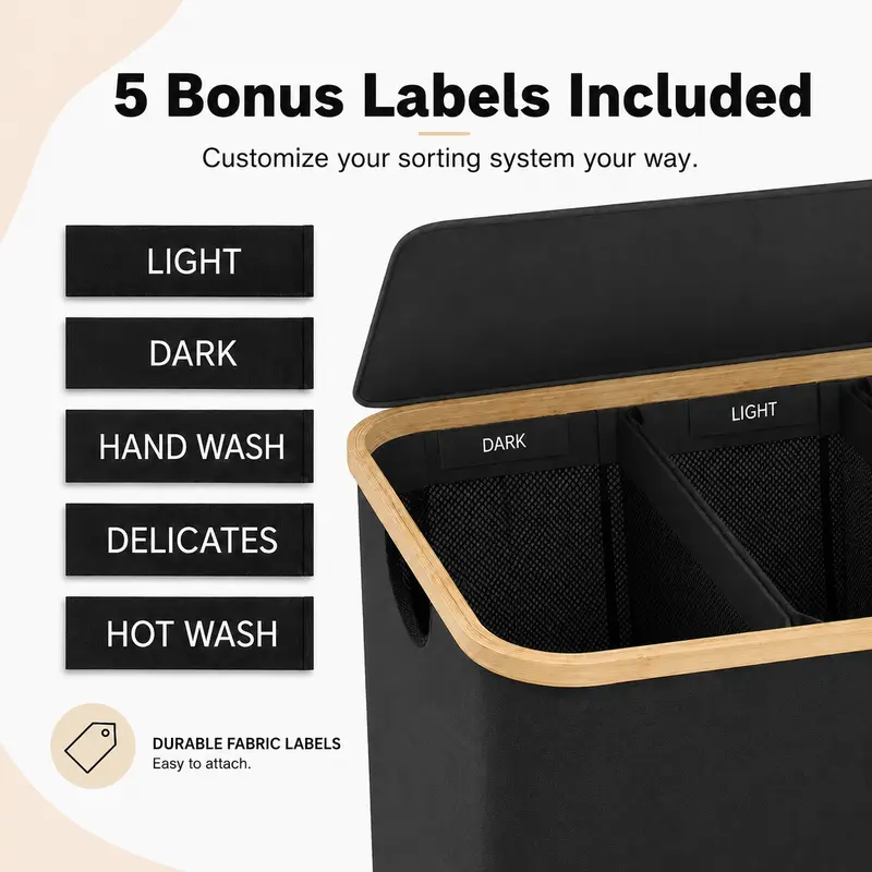 3-Section Laundry Basket with Lid, 160L Large Divided Laundry Hamper with Removable Bags, Foldable Laundry Sorter