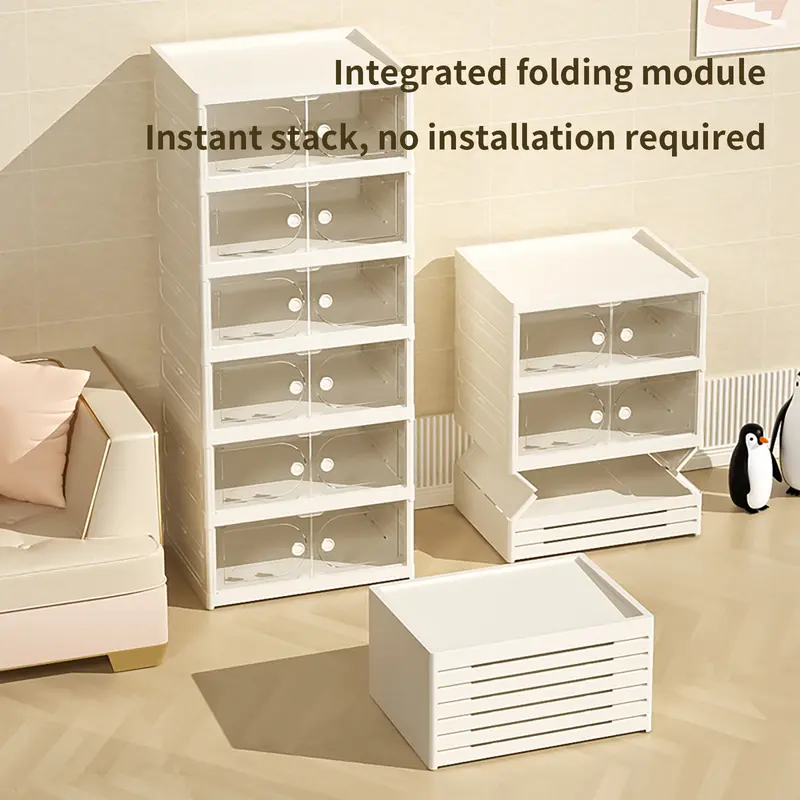 Foldable Shoe Cabinet, 9-Tier Stackable Shoe Rack with Clear Door, No Assembly Shoe Storage Organizer