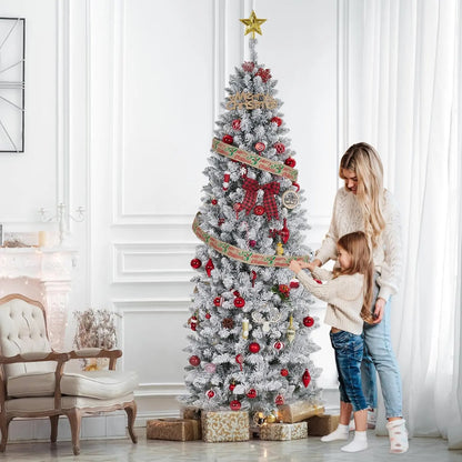 Pre-Lit Flocked Pencil Christmas Tree
