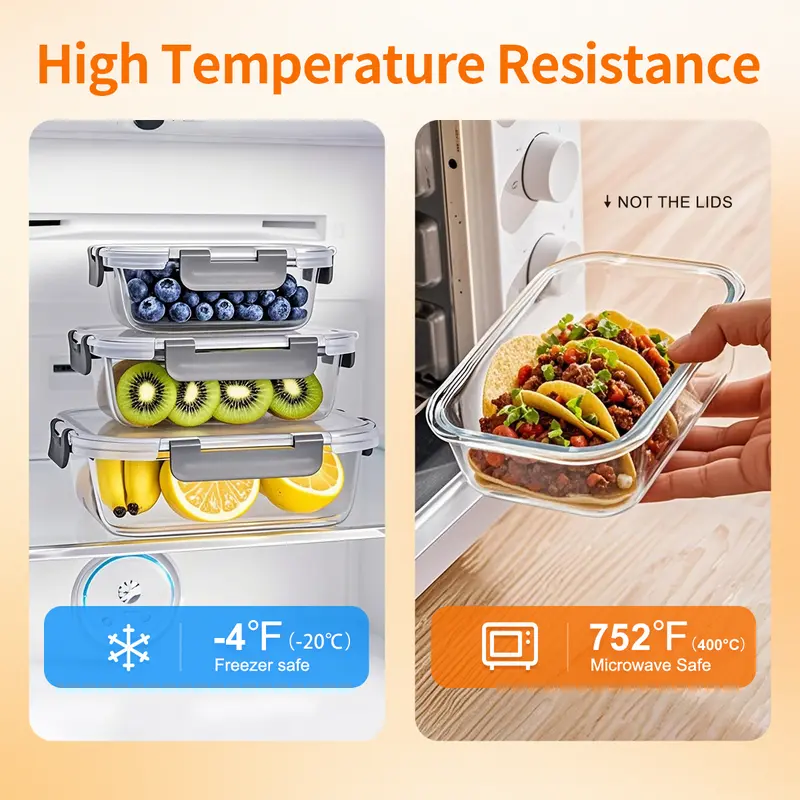 10-Pack Glass Food Storage Containers with Lids, BPA-Free Leak-Proof Airtight Glass Meal Prep Containers, Microwave Oven Freezer Safe, Stackable Glass Lunch Containers for Kitchen