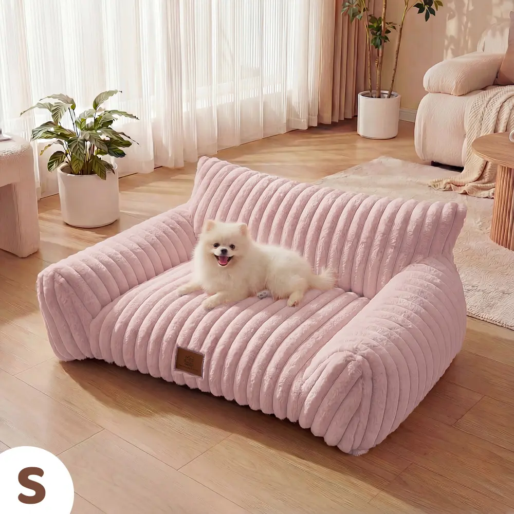 3 Styles Fluffy Fleece Pet Sofa Bed, Calming Cat Bed for Indoor Cats, Soft Plush Puppy Bed with Removable Washable Cover