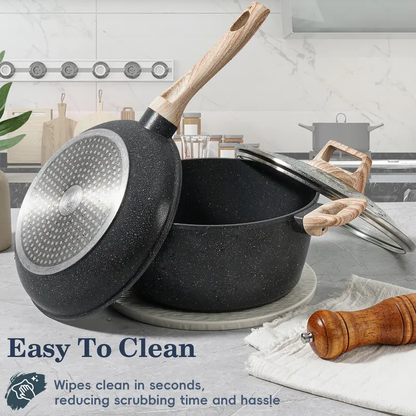 12-Piece Nonstick Granite Cookware Set, Pots and Pans Set, Induction Compatible Kitchen Cookware