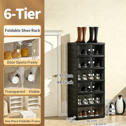 Foldable Shoe Cabinet, 9-Tier Stackable Shoe Rack with Clear Door, No Assembly Shoe Storage Organizer