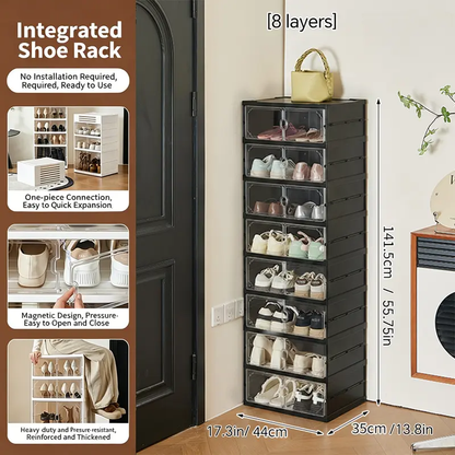 Foldable Shoe Cabinet, 9-Tier Stackable Shoe Rack with Clear Door, No Assembly Shoe Storage Organizer
