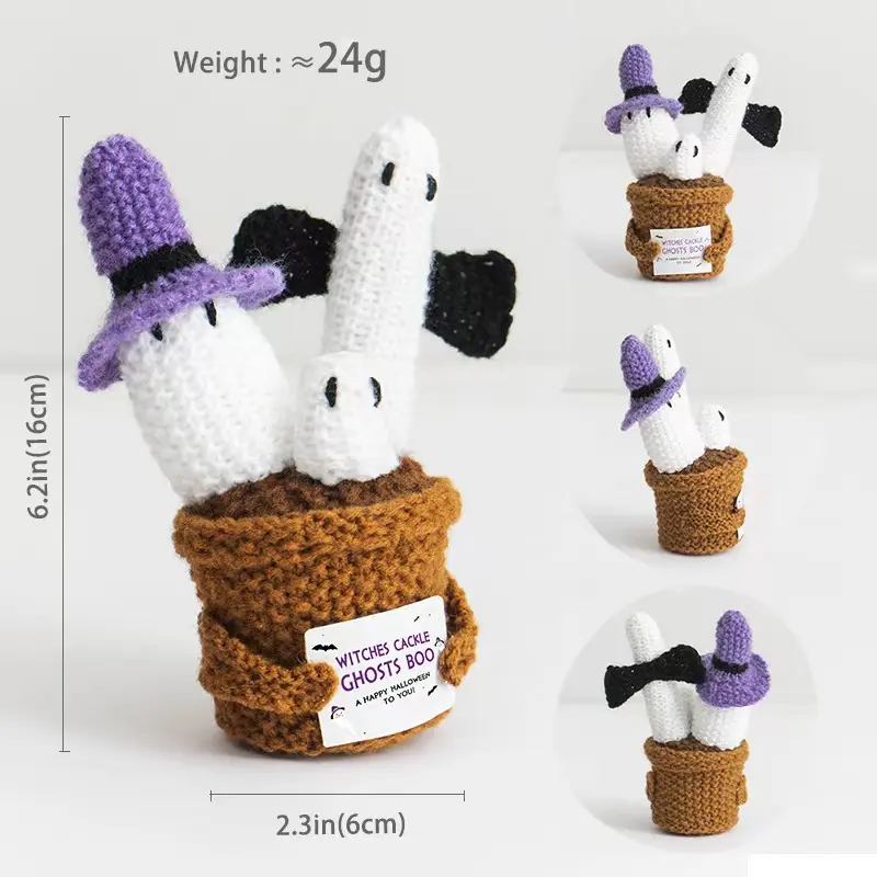 Crochet Halloween Flower Bouquet, Pumpkin Ghost Knitted Rose Bouquet, Forever Flowers Gift