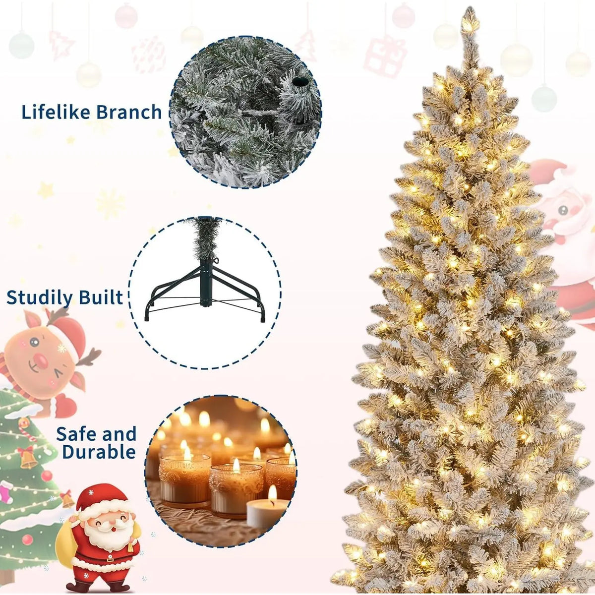 Pre-Lit Flocked Pencil Christmas Tree