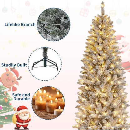 Pre-Lit Flocked Pencil Christmas Tree