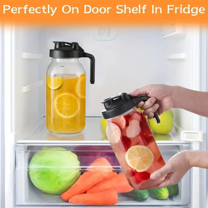 3-Pack 64oz Glass Mason Jar Water Pitcher with Lid and Spout, Wide Mouth Leak-Proof Cold Water Kettle, Glass Beverage Dispenser for Juice, Milk, Tea, Iced Coffee, Fall Theme