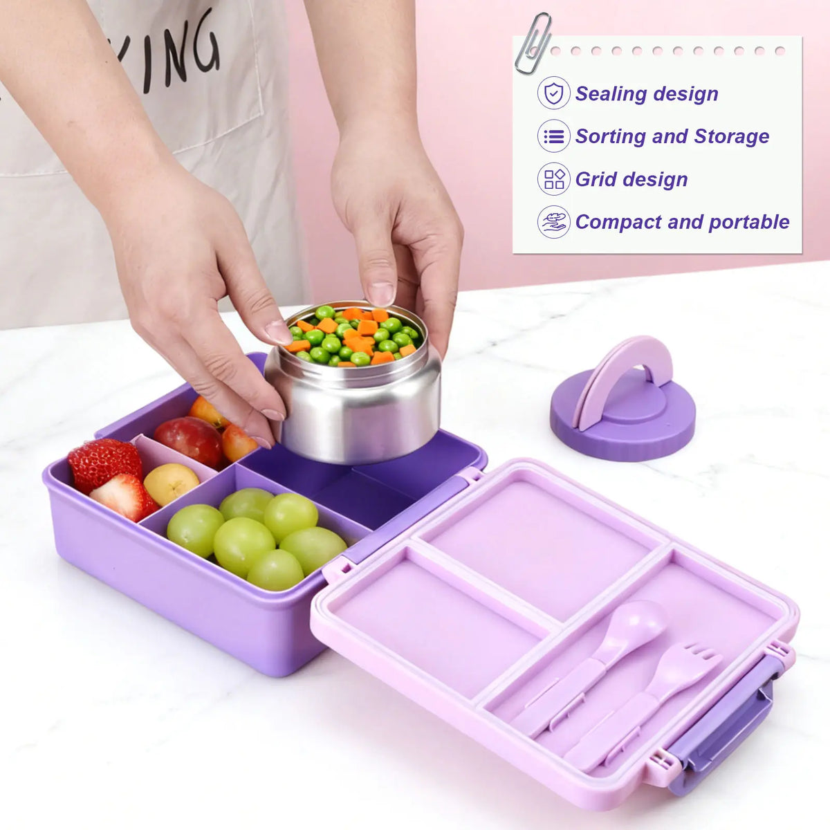 Sturdy Lightweight Airtight ThermalInsulation Bento Lunch Box - 4 Compartments