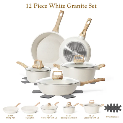 12-Piece Nonstick Granite Cookware Set, Pots and Pans Set, Induction Compatible Kitchen Cookware