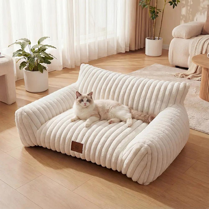 3 Styles Fluffy Fleece Pet Sofa Bed, Calming Cat Bed for Indoor Cats, Soft Plush Puppy Bed with Removable Washable Cover