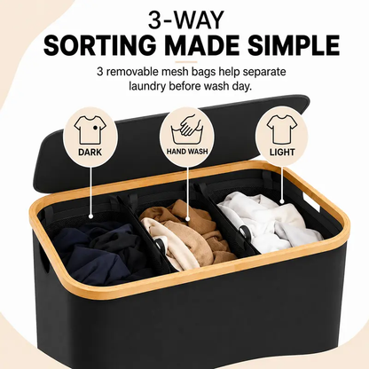 3-Section Laundry Basket with Lid, 160L Large Divided Laundry Hamper with Removable Bags, Foldable Laundry Sorter