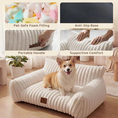 3 Styles Fluffy Fleece Pet Sofa Bed, Calming Cat Bed for Indoor Cats, Soft Plush Puppy Bed with Removable Washable Cover