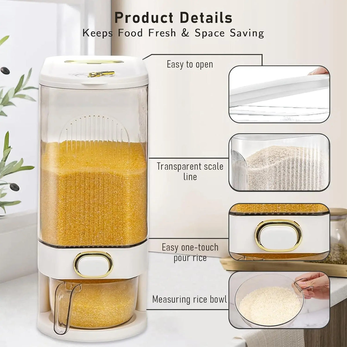 Rice Dispenser with Measuring Cup &Time Scale