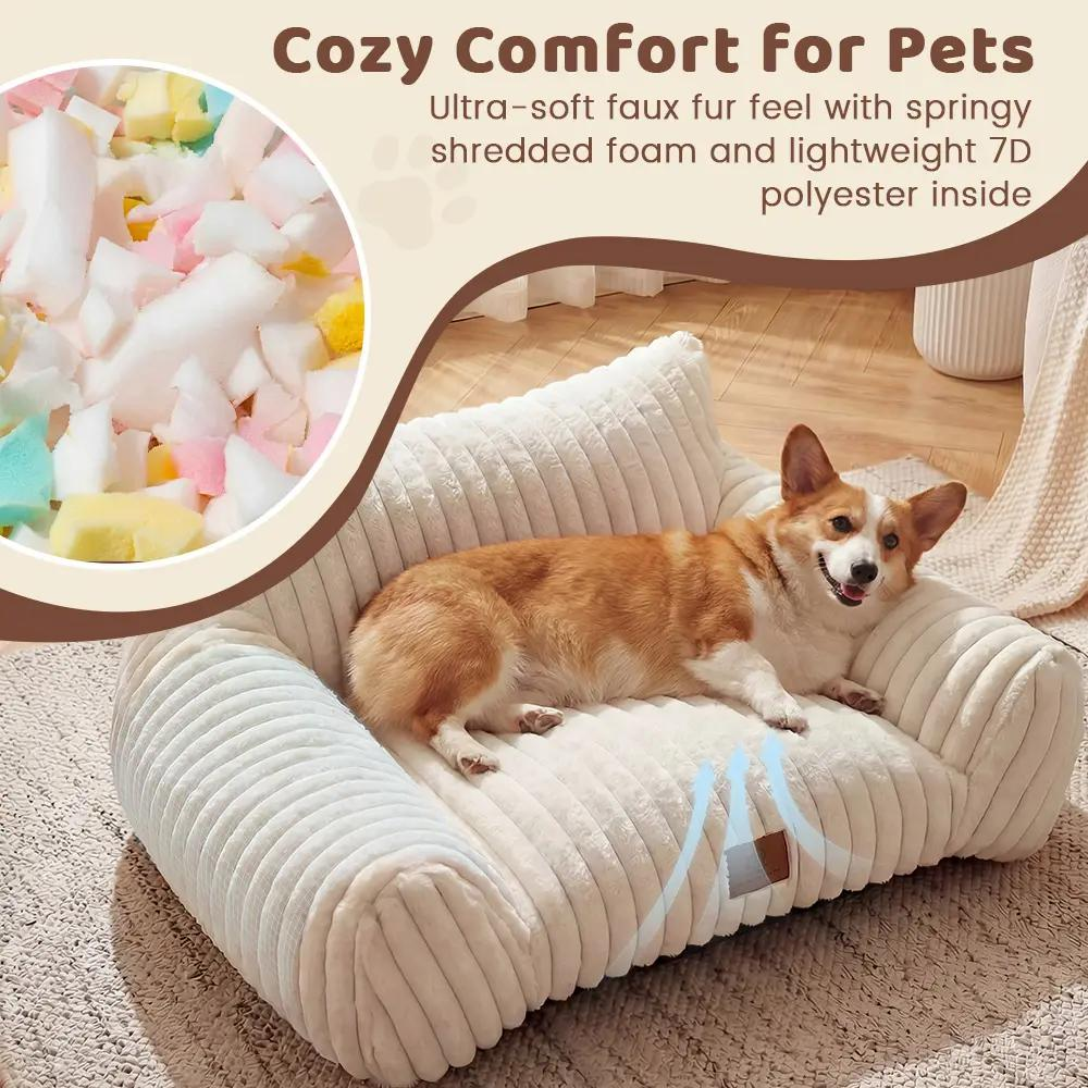 3 Styles Fluffy Fleece Pet Sofa Bed, Calming Cat Bed for Indoor Cats, Soft Plush Puppy Bed with Removable Washable Cover
