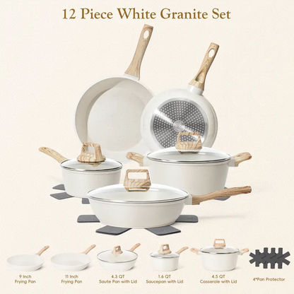 12-Piece Nonstick Granite Cookware Set, Pots and Pans Set, Induction Compatible Kitchen Cookware