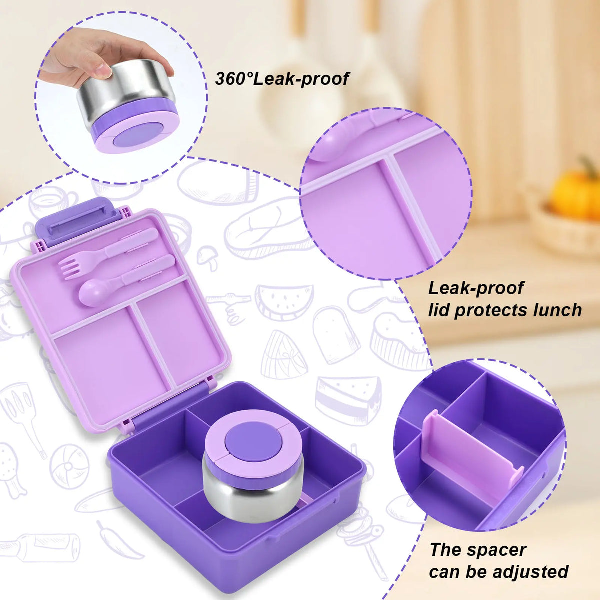 Sturdy Lightweight Airtight ThermalInsulation Bento Lunch Box - 4 Compartments