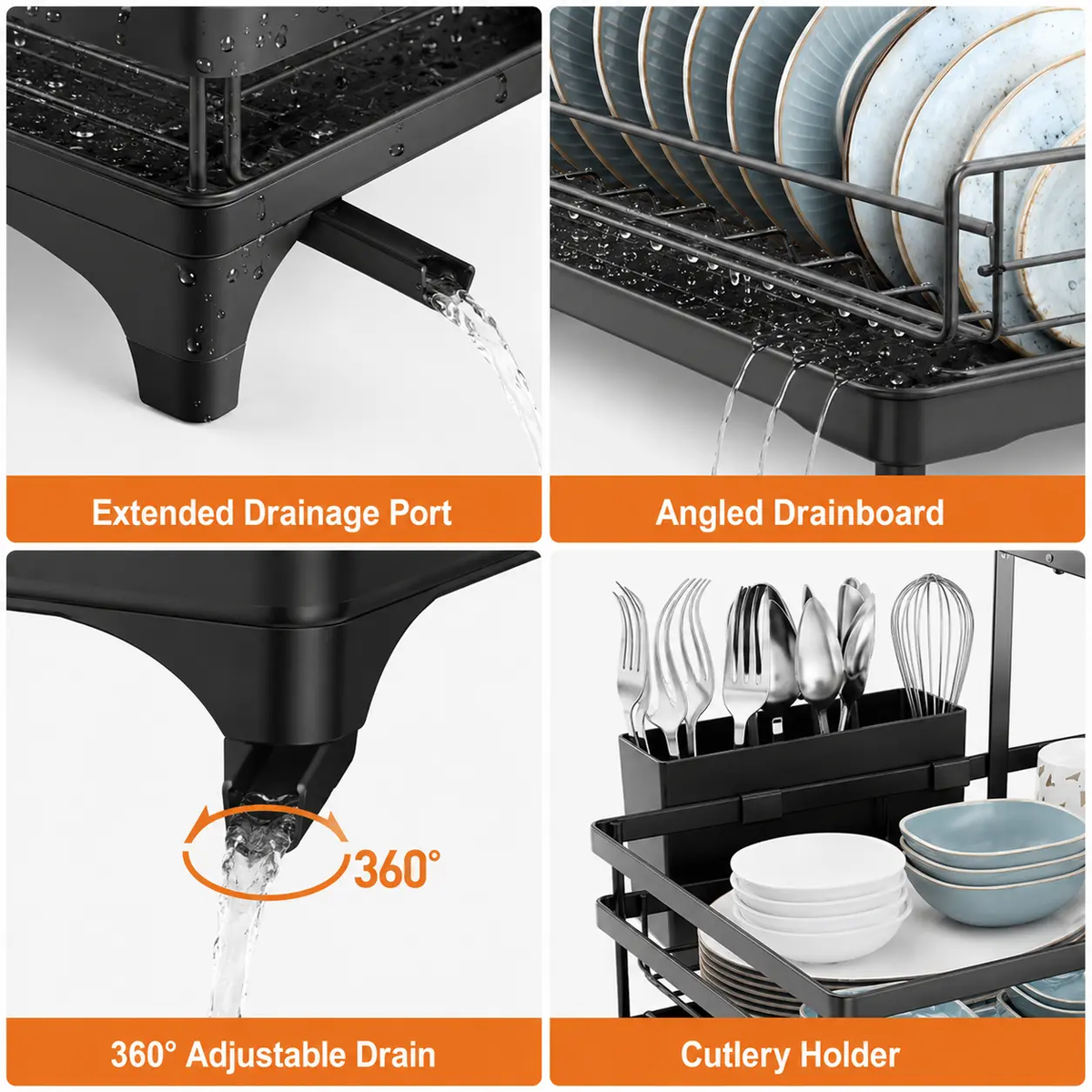 2-Tier Over Sink Dish Drying Rack, Foldable Pull-Out Drainer, Small Kitchen Organizer