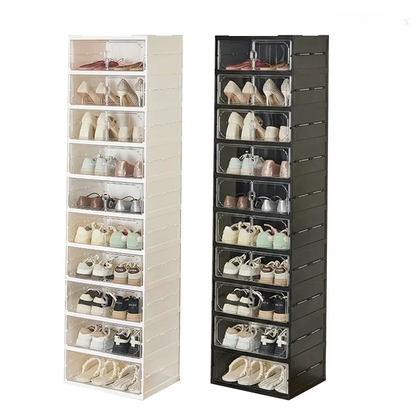 Foldable Shoe Cabinet, 9-Tier Stackable Shoe Rack with Clear Door, No Assembly Shoe Storage Organizer