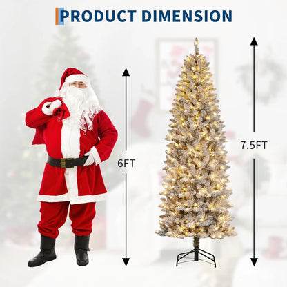 Pre-Lit Flocked Pencil Christmas Tree