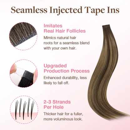 Tape in Human Hair Extensions, Straight Seamless Tape Ins, 20pcs 50g
