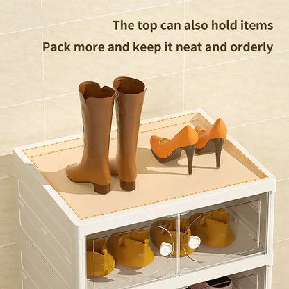 Foldable Shoe Cabinet, 9-Tier Stackable Shoe Rack with Clear Door, No Assembly Shoe Storage Organizer