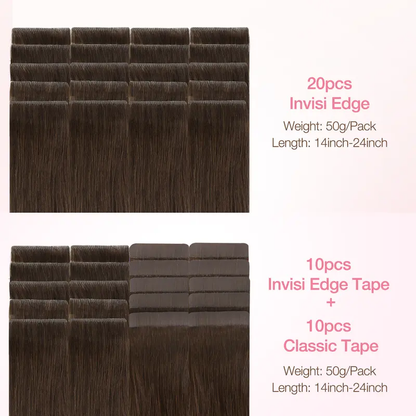 Tape in Human Hair Extensions, Straight Seamless Tape Ins, 20pcs 50g