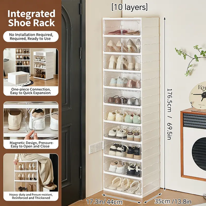 Foldable Shoe Cabinet, 9-Tier Stackable Shoe Rack with Clear Door, No Assembly Shoe Storage Organizer