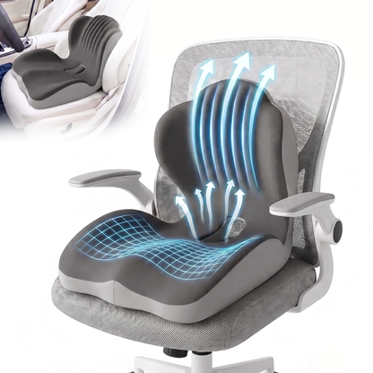 Ergonomic Memory Foam Seat Cushion with Lumbar & Back Support, Pressure Relief Coccyx Pad for Office Chair, Car Seat & Desk Chair
