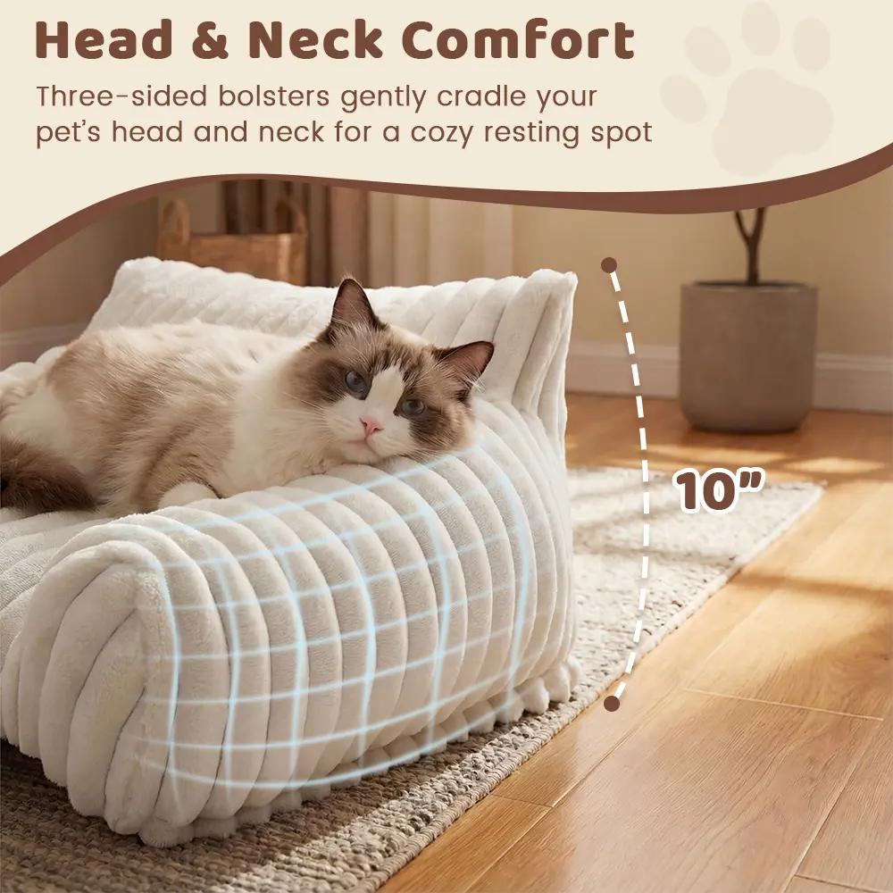 3 Styles Fluffy Fleece Pet Sofa Bed, Calming Cat Bed for Indoor Cats, Soft Plush Puppy Bed with Removable Washable Cover