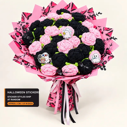 Crochet Halloween Flower Bouquet, Pumpkin Ghost Knitted Rose Bouquet, Forever Flowers Gift