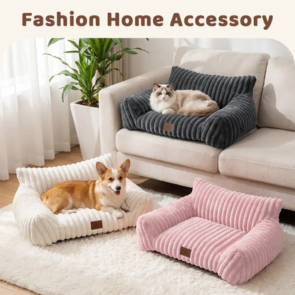 3 Styles Fluffy Fleece Pet Sofa Bed, Calming Cat Bed for Indoor Cats, Soft Plush Puppy Bed with Removable Washable Cover