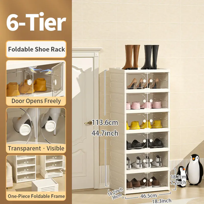 Foldable Shoe Cabinet, 9-Tier Stackable Shoe Rack with Clear Door, No Assembly Shoe Storage Organizer