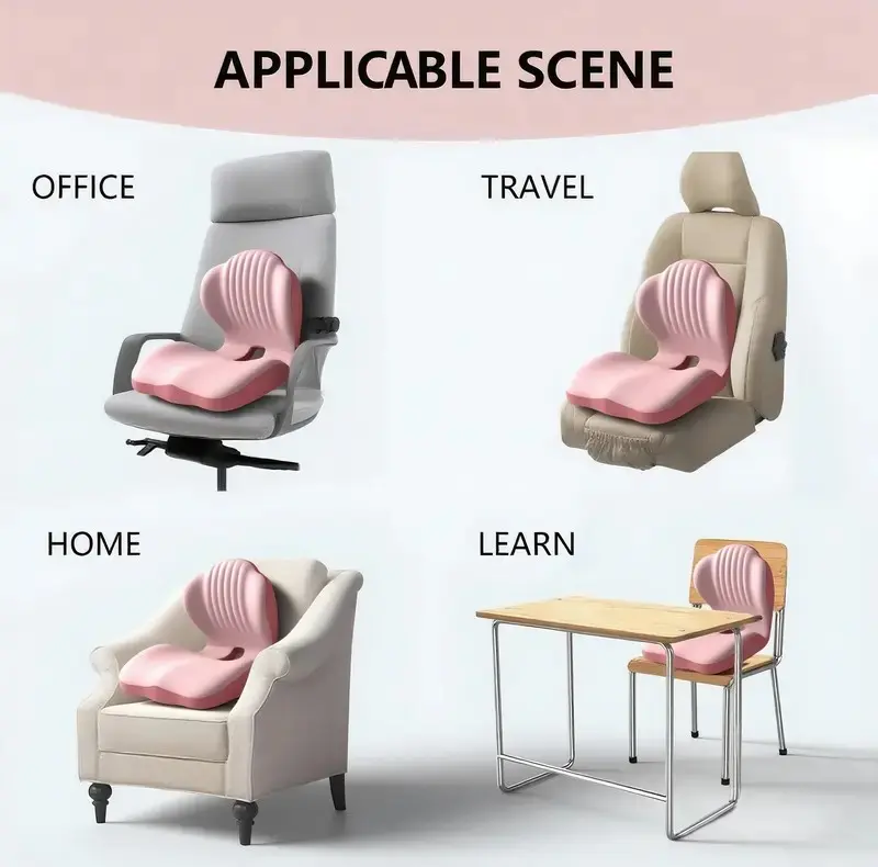 Ergonomic Memory Foam Seat Cushion with Lumbar & Back Support, Pressure Relief Coccyx Pad for Office Chair, Car Seat & Desk Chair