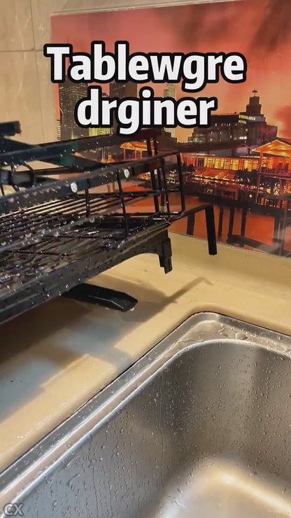 2-Tier Over Sink Dish Drying Rack, Foldable Pull-Out Drainer, Small Kitchen Organizer